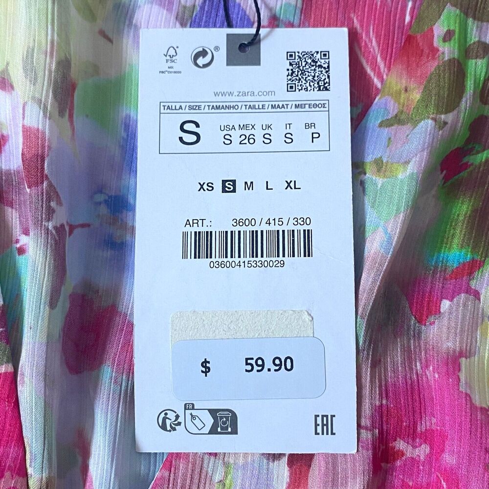 Zara Dress Womens S Multicolor Floral Satin Effect Tiered Mini Drawstrings NWT - Picture 12 of 16